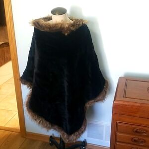 Faux fur poncho cape one size